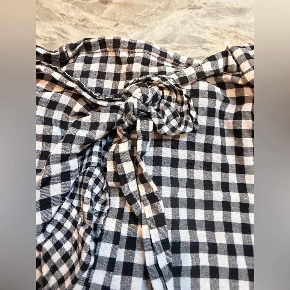 Gingham Skort Size 14 kids Black White Tie Waist Ruffle Hem High Rise